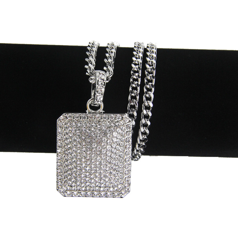 Trendy Bling Bling Dog Tags Pendant Necklace Hip Hop Jewelry 18K Gold Plated Full Crystal Rhinestones Iced Out Jewelry For Men Women Punk Rocker Accessories