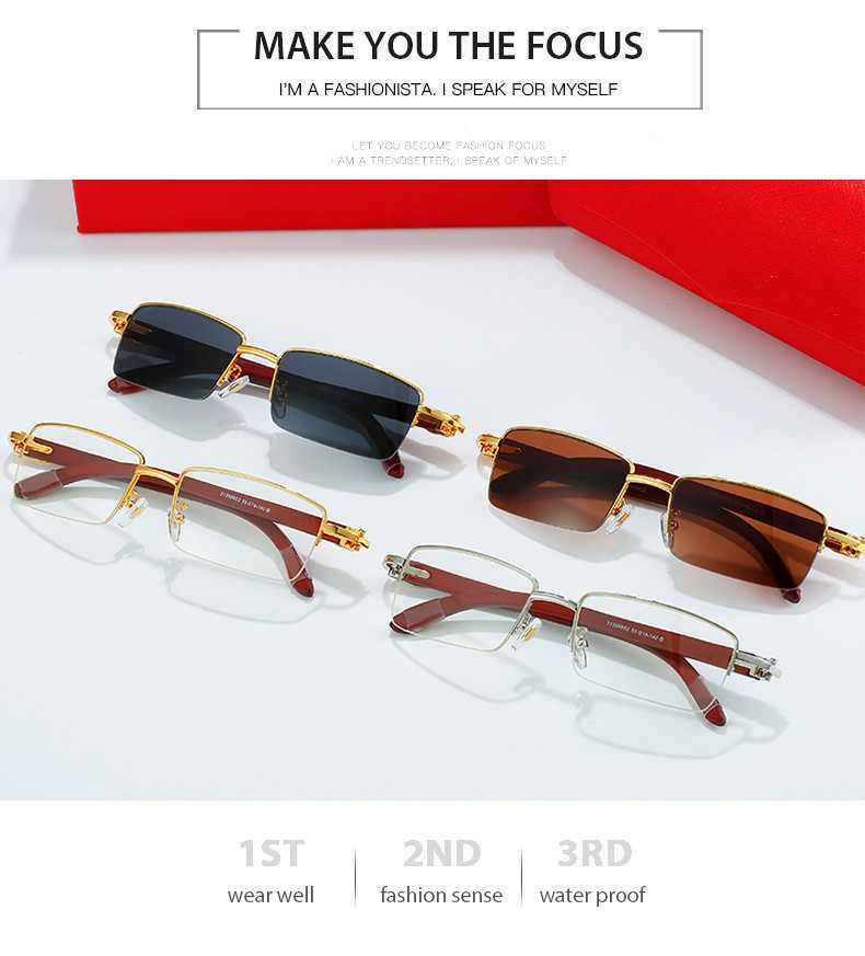 2024 Luxury Designer OFF Luxury Designer New Men's and Women's Sunglasses Off Metal with wood leg box Fashion personality flat mirror Couple