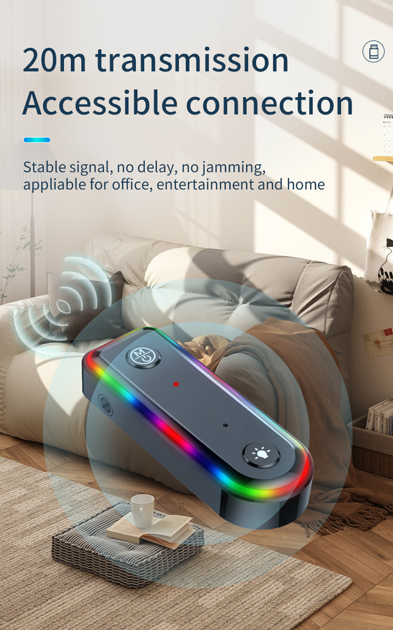 Q3 Bluetooth 2 i 1 WiFi -adapter FM -sändarmottagare Hifi Stereo Sound One Button Control 3,5 mm USB trådlös adapter med färgglad atmosfärsljus