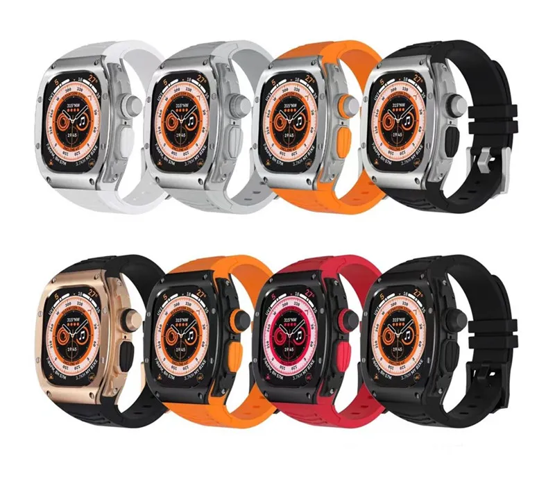 Lyxigt fodral i rostfritt stål för Apple Watch Ultra 49 mm Premium AP Mod Kit med silikonbandsrem