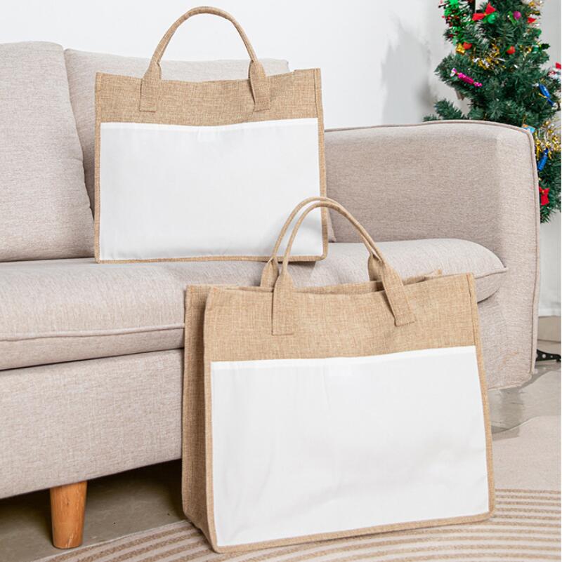 USA Local warehouse Sublimation Jute Tote Bags with Handles Reusable Linen Grocery Shopping Bag Blank Burlap Storage Bag for Woman DIY Decoration 43*35cm