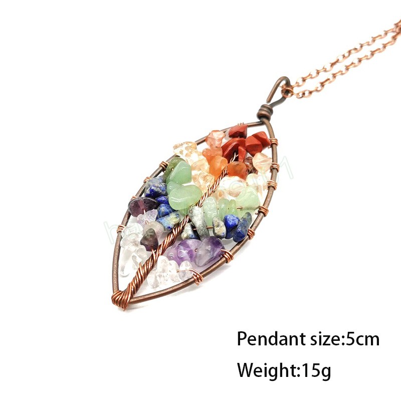 Pierre naturelle sept Chakra feuilles pendentif à breloque collier arbre de vie guérison cristal clavicule chaîne bijoux pour femmes