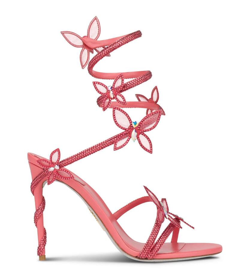 Top Luxury Renes Margot Crystal Sandals Shoes Snake Wrapped Butterflies Strappy High Heel Caovillas Gladiator Sandalias Wedding,Party,Dress,Evening