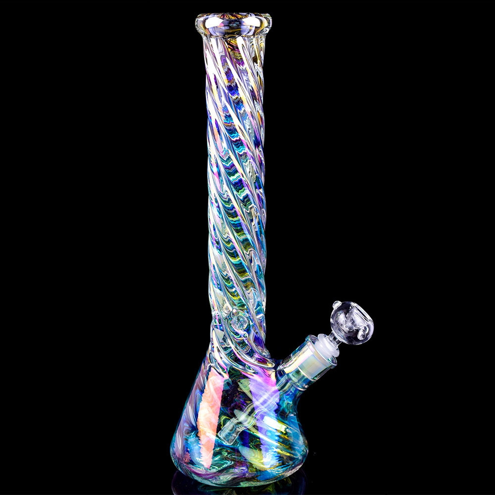 12'' Twisted Iridescent Glass Bong Colorful Swirl Hookahs with Downsteam Perc Beaker Base Water Pipe Dab Rigs Rainbow Smoking Shisha Accessories