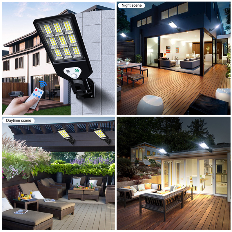 Solar Lamps LED Light Outdoor Cob Street Lights Waterproof Wall Lamp Garden Motion Sensor Smart Remote Control Lighting Usalight
