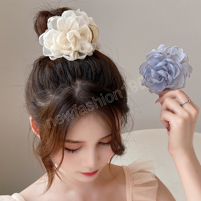 Camellia Hair Claw Clip Flower Women Girls Flowers Ponytail Holder Clamps Barrette Fashion Grab for Hair Clips Accessories