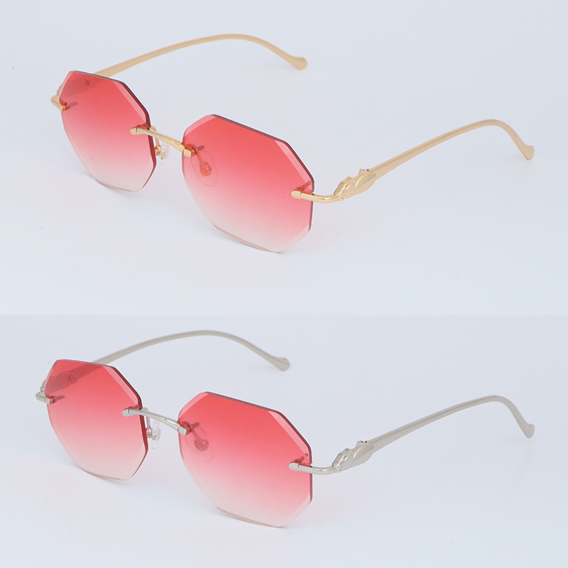 Randlose Metall-Sonnenbrille für Damen, Designer-Sonnenbrille mit Diamantschliff, modische Sonnenbrille, Schutz, Outdoor-Design, Sonnenbrille, große quadratische Größe 58–18–135 mm