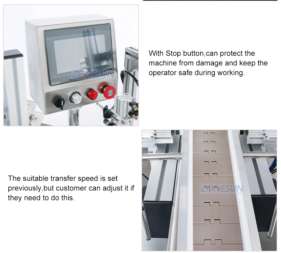 Zonesun Máquina de capeamento de garrafas de bebida de pulverização automática de bomba com alimentador de tampa vibratória para linha de produção