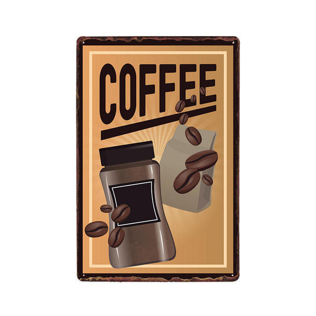 Coffee Bar Decoration Tin Signs Retro Metal Plaque Cafe Vintage Decorative Plate Home Decor 30X20cm W03