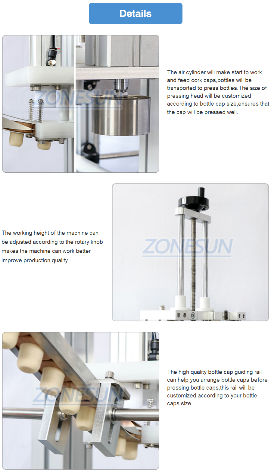 ZONESUN Automatic Whiskey Vodka Wine Glass Bottle Wooden Cork Pressing Capping Sealing Machine With Cap Feeder