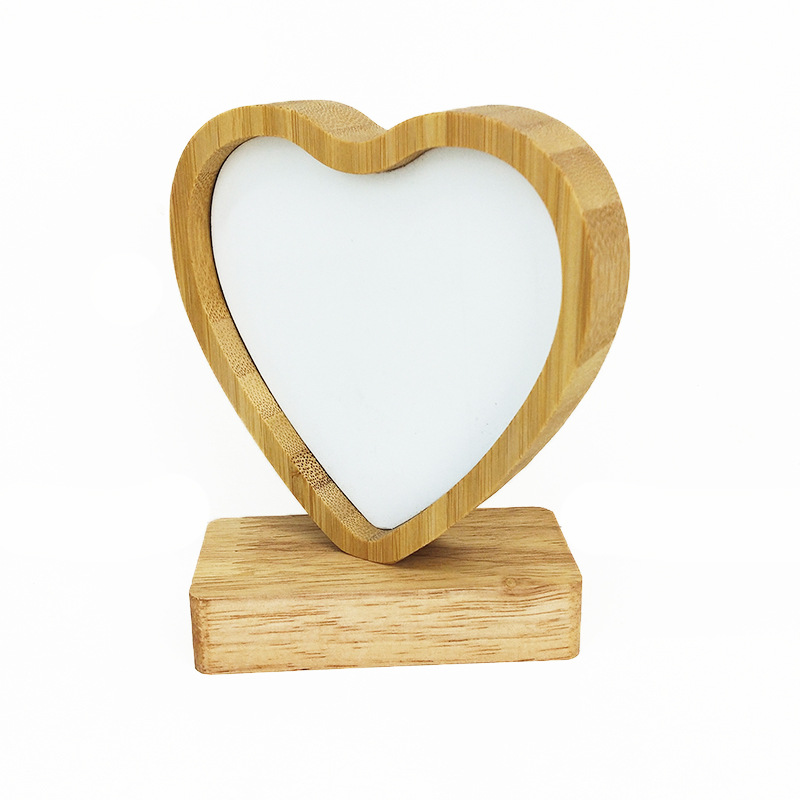 Estrutura fotográfica de bambu em branco sublimação com base magnética de transferência de calor retangular quadrado redondo amor -heart picture picture frames desktop parent -child memorial presente