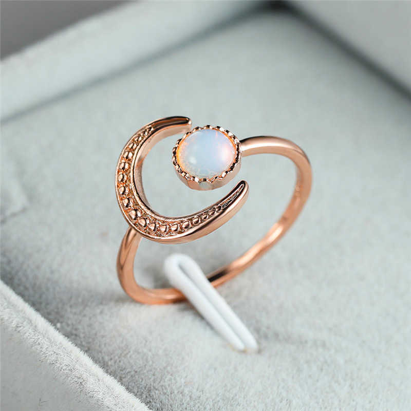 Band Rings Female Small Moonstone Open Adjustable Ring Silver Color Bridal Engagement Ring Vintage Zircon Stone Wedding Rings For Women G230317