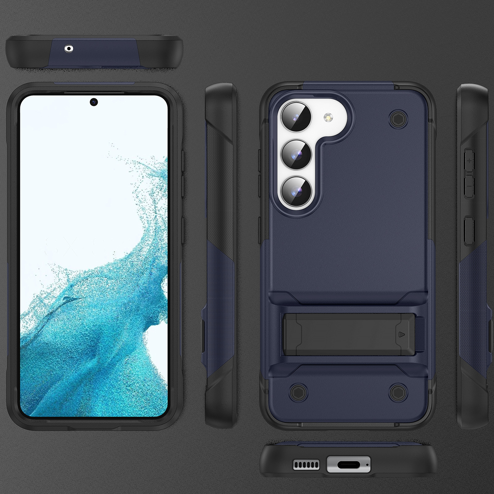 Casa de dupla camada Slim Armour Combo Kickstand Caso para iPhone 14 mini 13 x xs xr 12 7 8 mais 11 Pro Max Silicone Capa à prova de choque