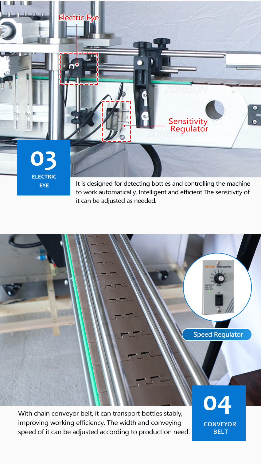 ZONESUN ZS-YG10 향수 병 8 헤드를위한 자동 캡핑 기계 컨베이어 포장 생산 라인이있는 뚜껑 항아리를 누릅니다.