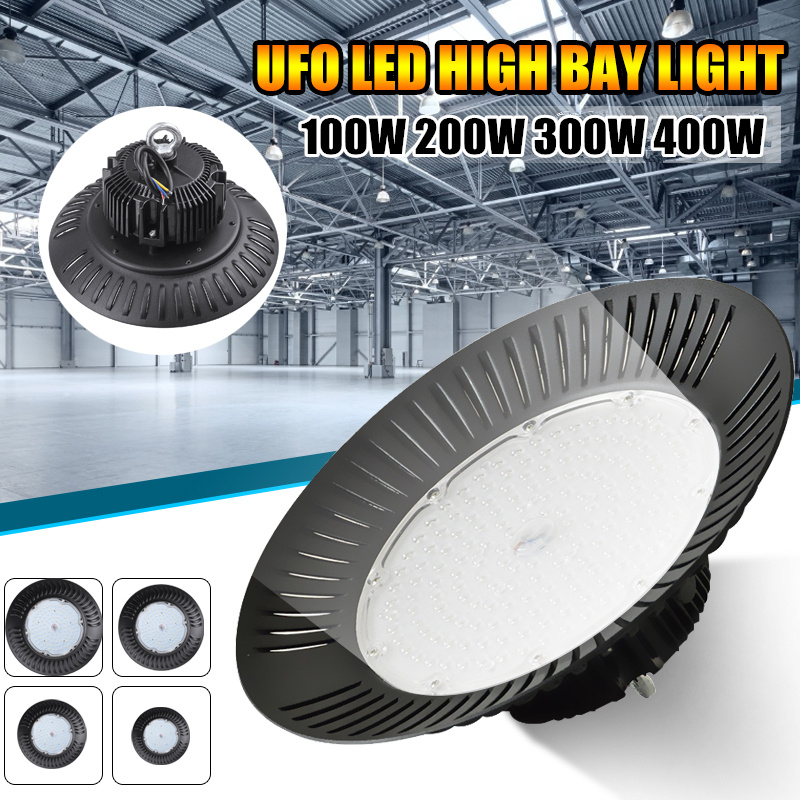 100W 200W 300W 400W LED High Bay Light UFO Fixture 20000lm 6500K IP65 Daylight Industrial Commercial Bay Lighting for Warehouse Workshop