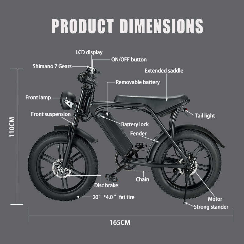 Elektrofahrrad 750W Motor 48V 15AH Elektrofahrrad mit Rücksitz Höchstgeschwindigkeit 50KM Elektrofahrzeug Motorrad Kostenloser Versand