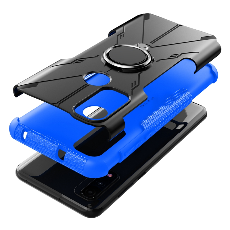 サムスンA34 A54 5G Moto G Play 2023 Power 2022 G Pure E22 E22i層層ハードメタルフィンガーリングサポート磁気ディフェンダーカバーのカーマウントホルダー衝撃プルーフケース