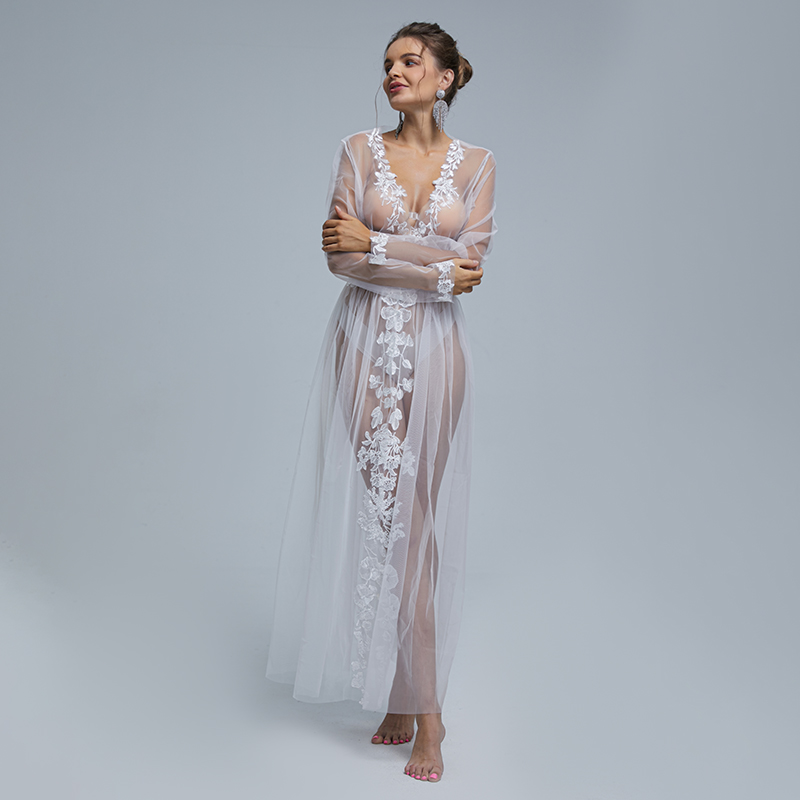 Robes pour occasions spéciales blanc Sexy élégant ombilical longue robe plage fête coupe ajustée Super fée ST011