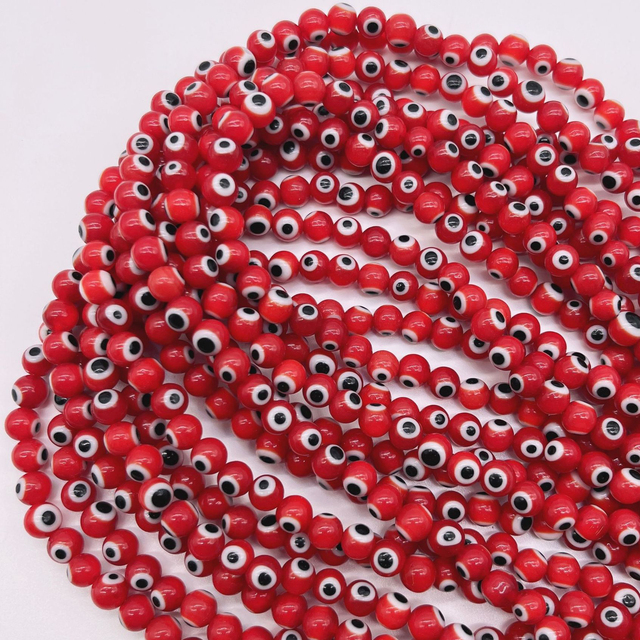 6mm Turkish Evil Eye Coloured Glaze Glass Loose Bead Red Black Blue Eyes String of Beads for DIY Bracelet Necklace