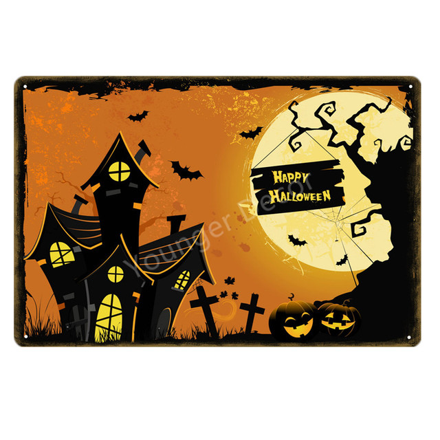 Zombie metalowe znaki cyny Happy Halloween imprezowy plakat dynia naklejka ścienna sztuka druk kraft house bar klubowy wystrój domu 30x20cm W03