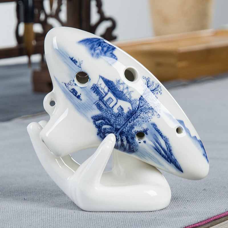6 trous Ocarina Style chinois Vintage bleu et blanc porcelaine motif ton moyen cadeaux Orff Instruments pour débutants