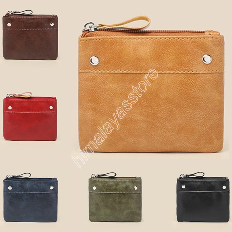 Vintage färgläder män mynt handväska pu läder blixtlås mynt plånbok retro nyckelhållare små pengar väska koppling väska kort korthållare