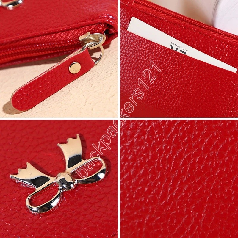 Korean Women Mini Wallet Soft Litchi Pattern Leather Female Purse Card Holder Coin Purse Short Wallet Zipper Bow-knot Clutch Bag