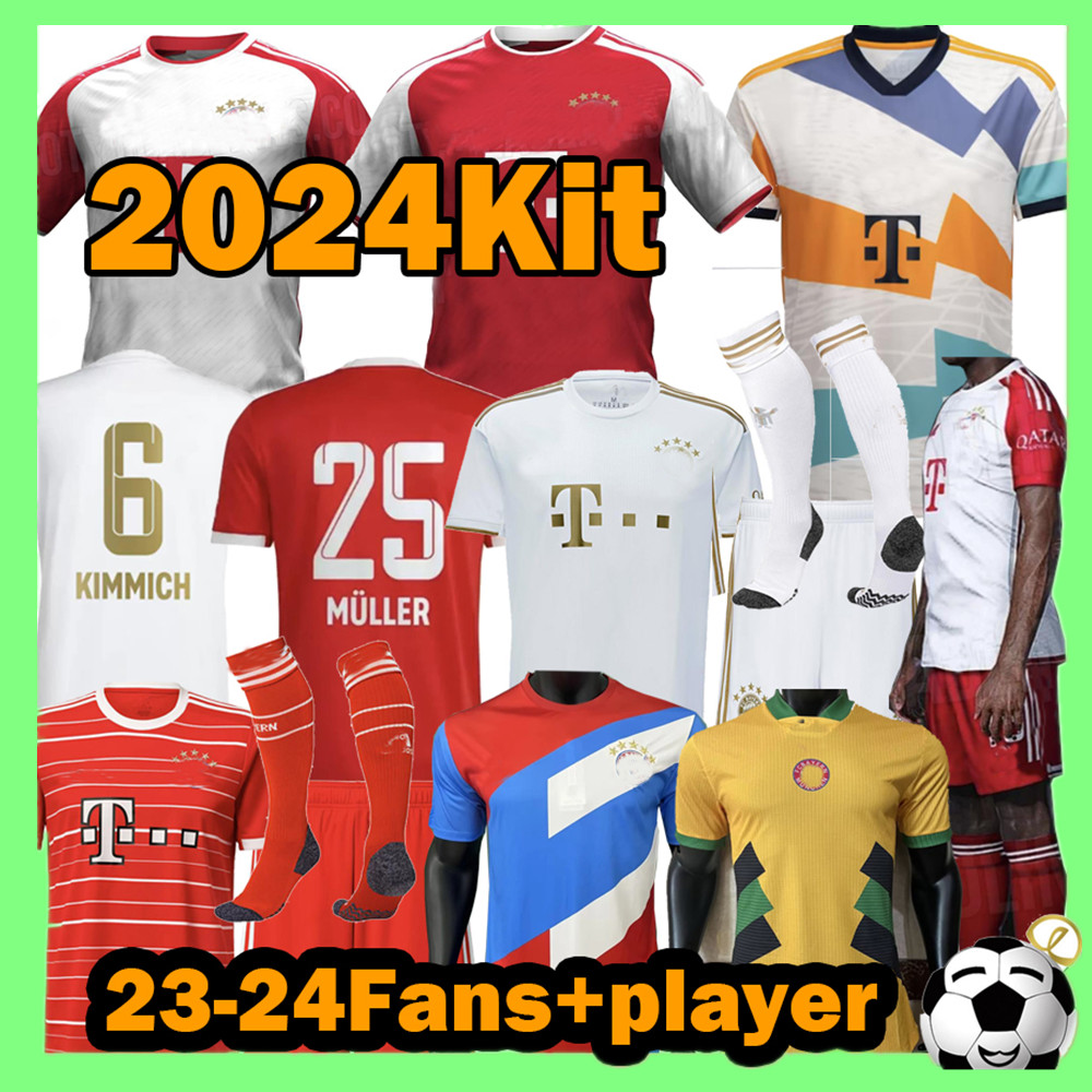 22 23 24 Jerseys de football FC Bayern Munich Lewandowski Goretzka Fans Joueur Version Home Red Sane Gnabry Coman Muller Davies Kimmich Men Football Shirt