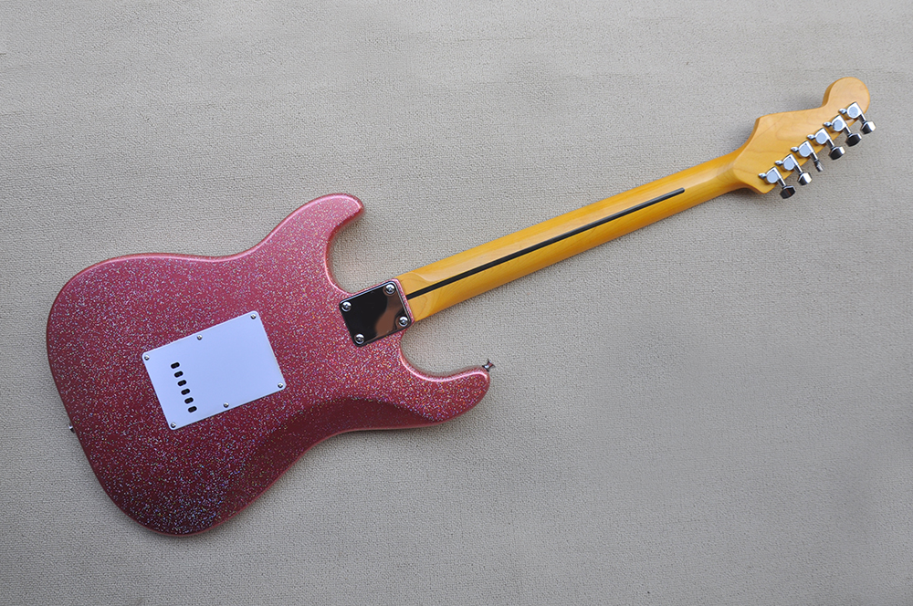 6 Strings Sparkle Pink Electric Guitar with Yellow Maple Fretboard SSS Pickups