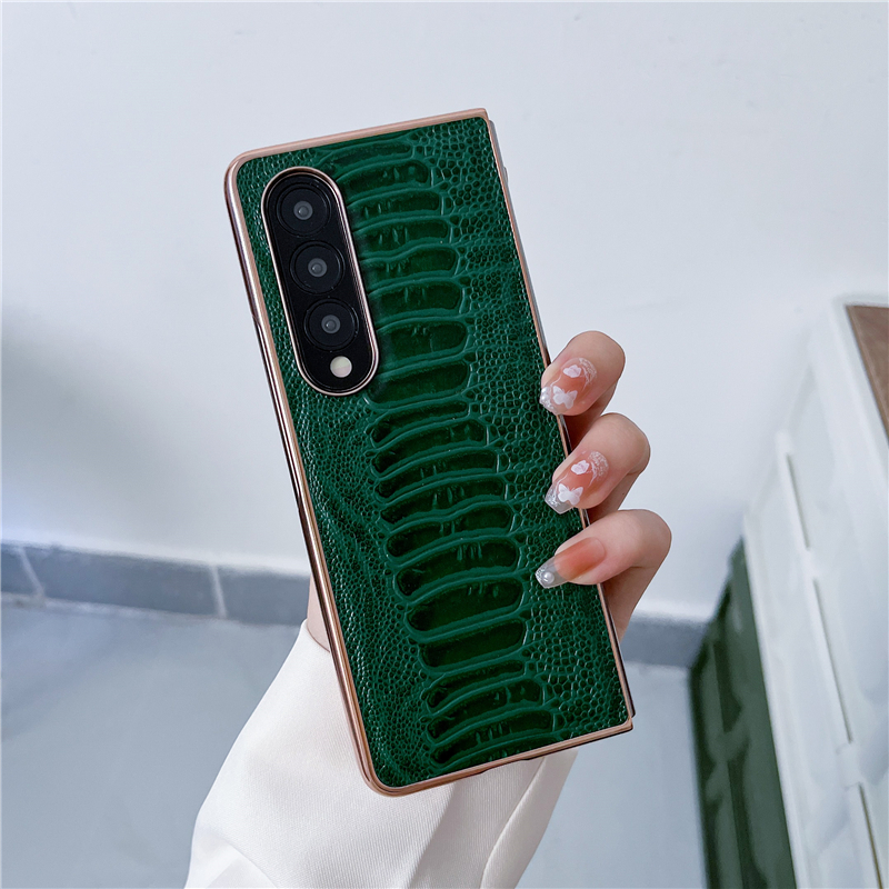 Funda plegable para teléfono Vogue de grano de avestruz para iPhone 14 13 Pro Max Samsung Galaxy Z Fold4 Fold3 Flip3 Flip4 S23 Ultra S22 Plus S21 Funda sólida de cuero genuino para negocios