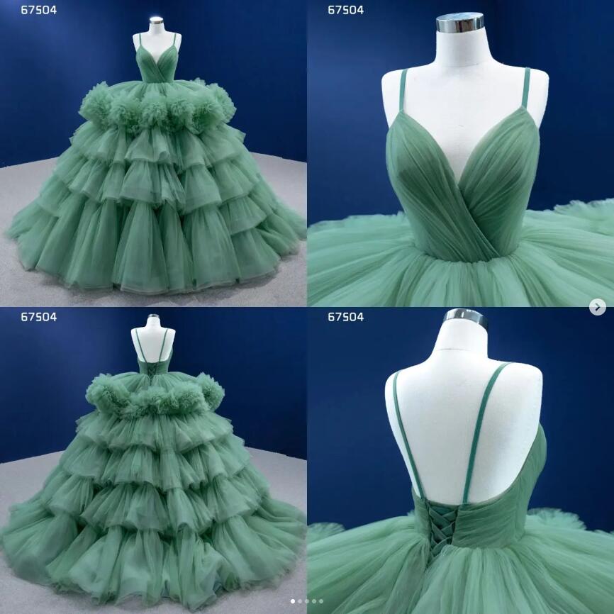 Sage Green Princess Quinceanera Dresses Spaghetti Lace-up Corset Tiered Ruffles Tulle kjol prom Vestido deputant 15 anos