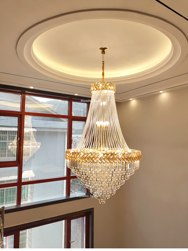 Crystal Staircase Light Luxury Long Esthating Rotating Hollow Room Light Light Villa Duplex Hotel Lobby