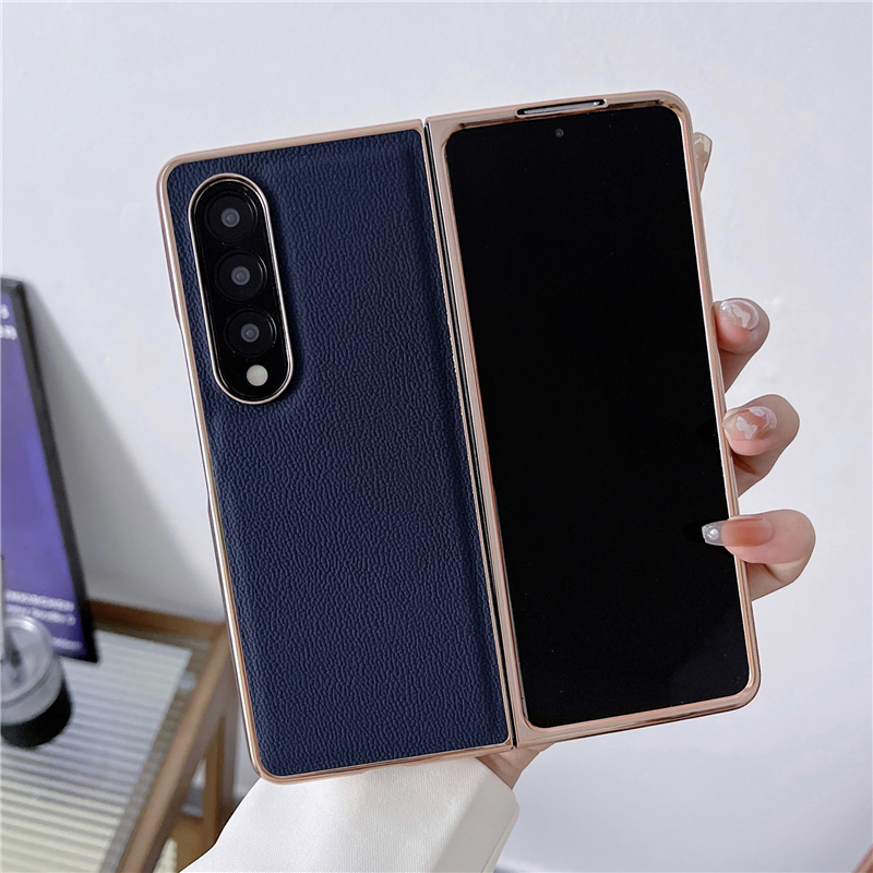 Folding Lychee Mönster Vogue Phone Case för iPhone 14 13 Pro Max Samsung Galaxy Z Fold4 Fold3 Flip3 Flip4 S23 Ultra S22 Plus S21 äkta läderfast skyddsskal