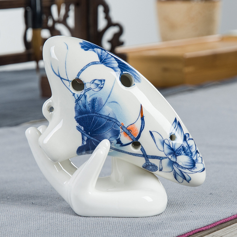 6 trous Ocarina Style chinois Vintage bleu et blanc porcelaine motif ton moyen cadeaux Orff Instruments pour débutants