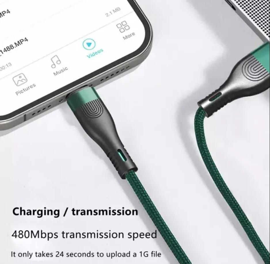 Câbles mobiles à charge rapide 3A 60W Cordon Nylon tressé QC 3.0 Type C à type-c Câble de données MICRO USB Conception d'empreintes digitales 20W