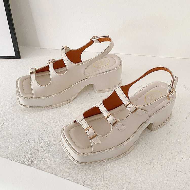 Sandaler 2022 Nya plattform Sandaler Ladies High Heels Summer Women's Shoes Wedge Sandaler Öppen tå grunt fast färg Buckle Casual