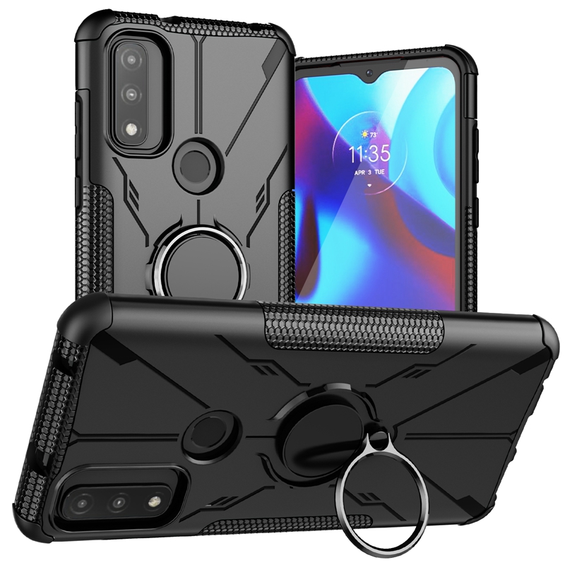 Car Mount Holder Shockproof Cases For Samsung A34 A54 5G Moto G play 2023 Power 2022 G Pure E22 E22i Hybird Layer Hard Metal Finger Ring Support Magnetic Defender Cover