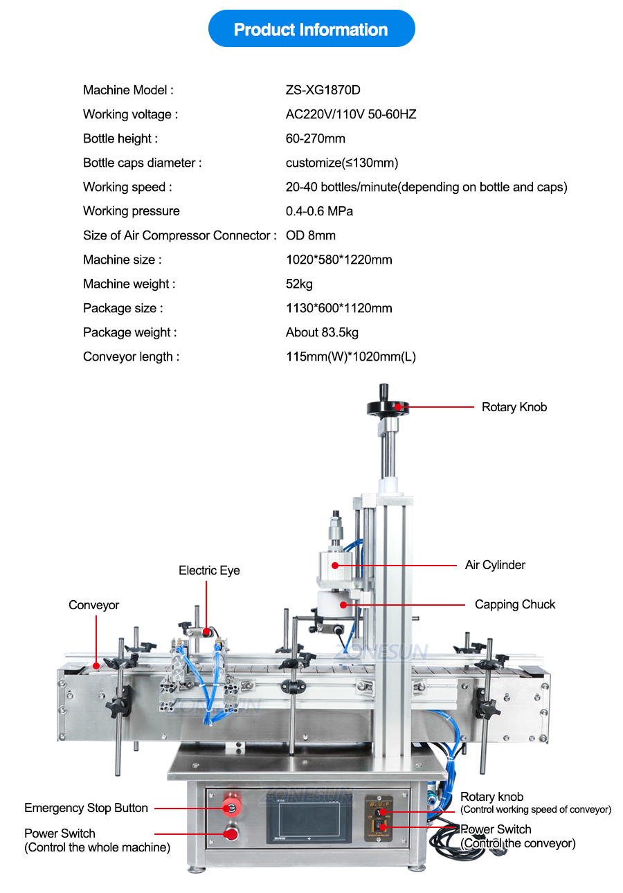 Zonesun bordsskiva Automatisk vinflaska T-formad korkpropp Capper Olive Oil Glass Capping Machine