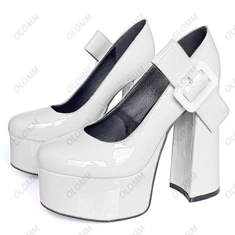 Olmm New Fashion Women Platforme Pumps Patent Chunky Obcass Hound Stopa Wspaniałe czerwone białe różowe buty nocne nocne Kobiety rozmiar 5-15