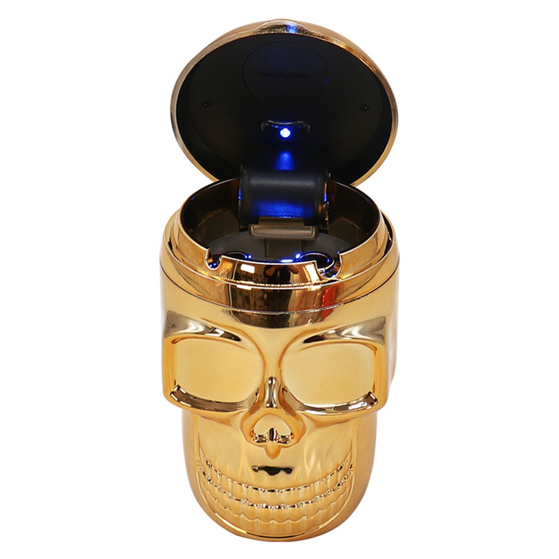 Latest Colorful Skull Ashtrays Dry Herb Tobacco Cigarette Holder Portable Automatic LED Decorate Lighting Innovative Design CAR Ashtray Container