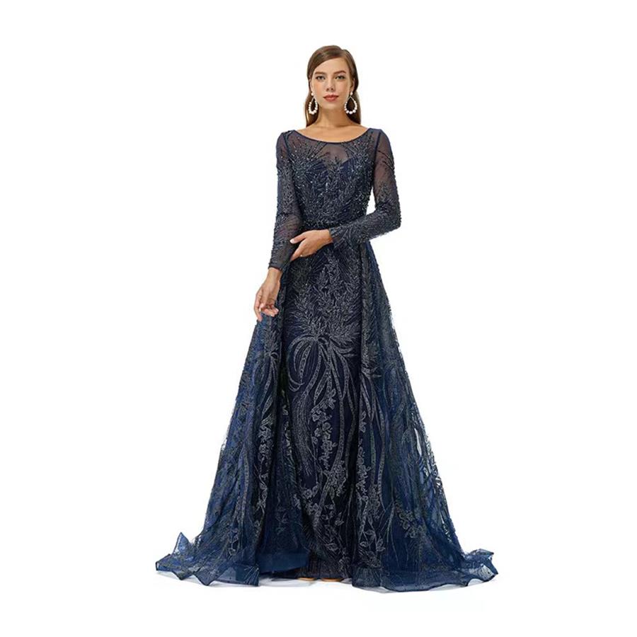 New Special Occasion Dresses Mid Waist Lace Dress Blue Vintage Elegant Light Luxury Evening Prom Dress YLZ70031