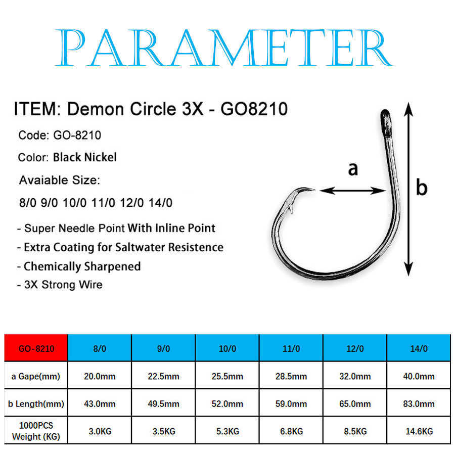 Fiskekrokar 100/50/25st högt kolstål Saltvatten Födvattensfiskekrokar 8210 Series Perfekt cirkel in-line Fishhook Storlek 8/0-14/0 P230317