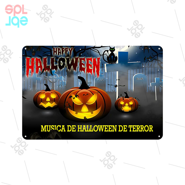 Halloween Tin Plate Vintage Décoration Murale Citrouille Lampe Plaque Décorative Stickers Muraux Plaque En Métal Plaque En Métal Décor À La Maison 30X20cm W03