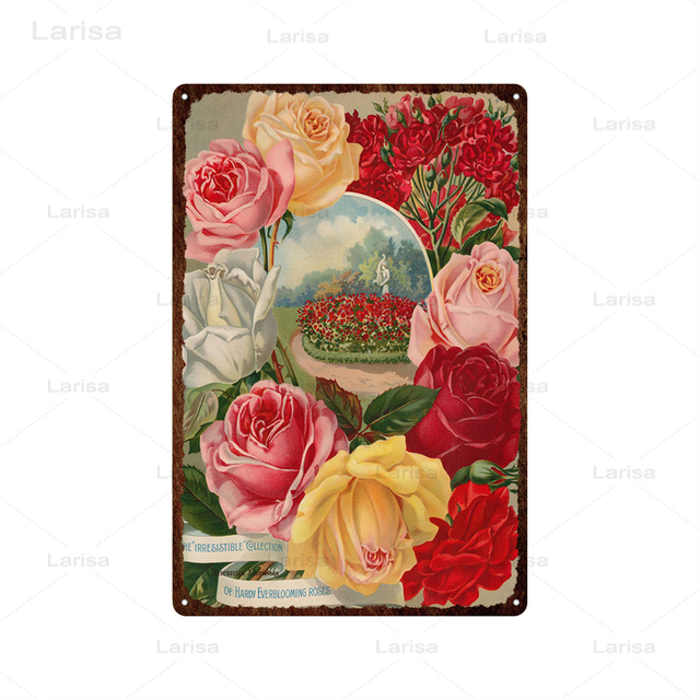 Vintage Red Rose Metal Sign Metal Painting Plaque Pink Rose Plates Decor for Pub Bar Home Wall Decor Tin Signs Flowers Poster 30X20cm W03