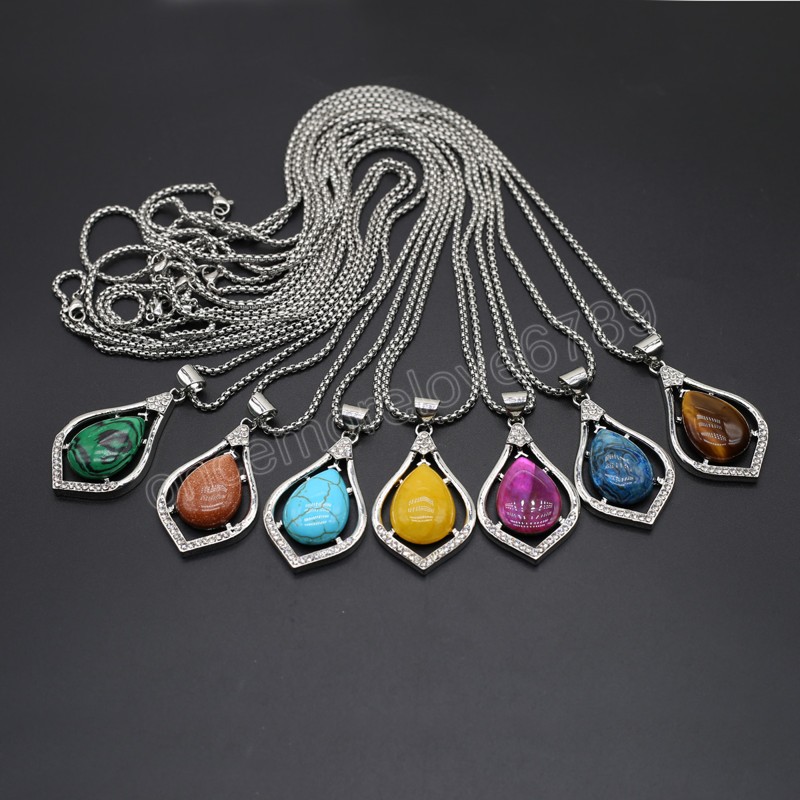 Natural Stone Pendant Necklace Abalone Shell Water Drop Alloy Link Chains Healing Crystals Stone Necklace For Women Jewelry