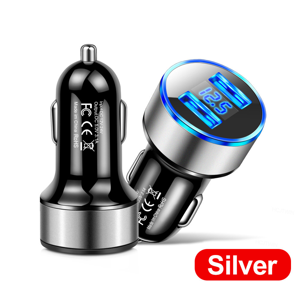 Universal 12V-24V Fast Dual USB Car Charger Adapter LED Display 5V 3.1A Auto ABS USB Car Phone Charger for iPhone 11 12 13 14 Huawei Android phone