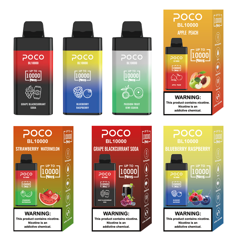 Poco BL 10000 Puflar Elektronik Sigara Tek kullanımlık vape şarj edilebilir 650mAh vape kalem pili ve 20ml kartuş bölmesi Almanya deposu 15 lezzet