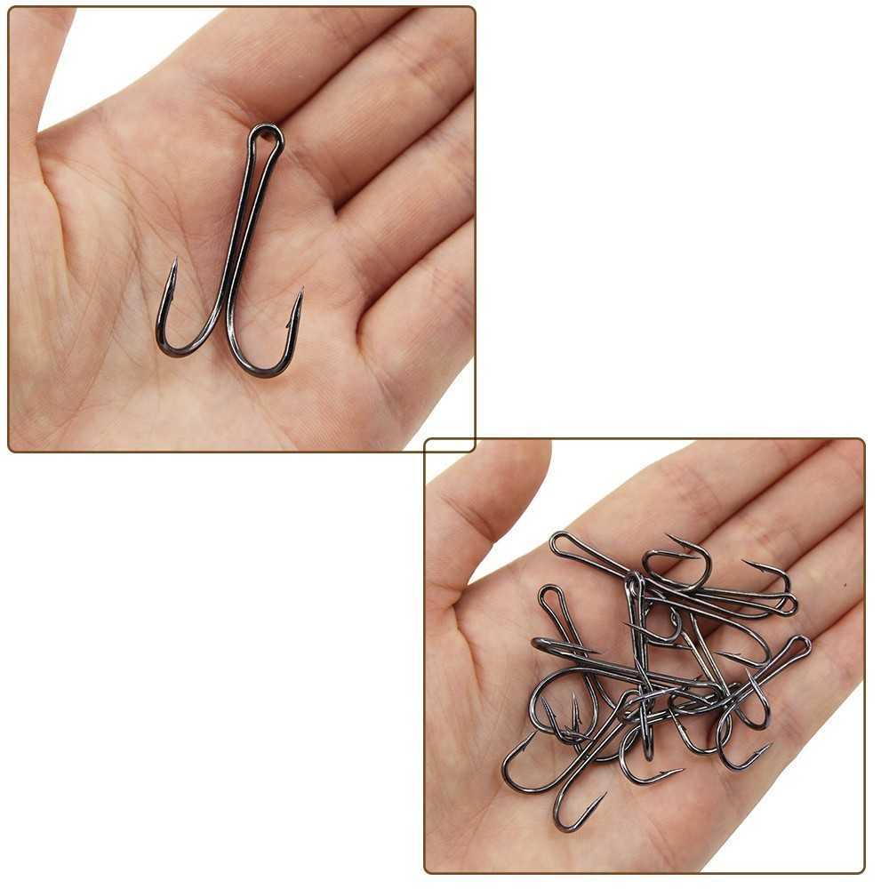 Fiskekrokar Easy Catch /Box High Carbon Steel Double Fishing Hooks Fly Binding Double Hook For Jig Bass Fishhook P230317