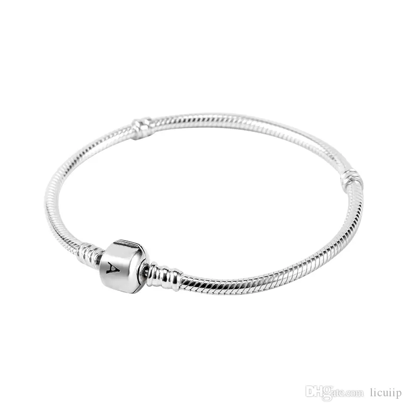 Wholesale 925 Sterling Silver Bracelets 3mm Snake Chain Fit  Charm Bead Bangle Bracelet DIY Jewelry Gift For Men Women