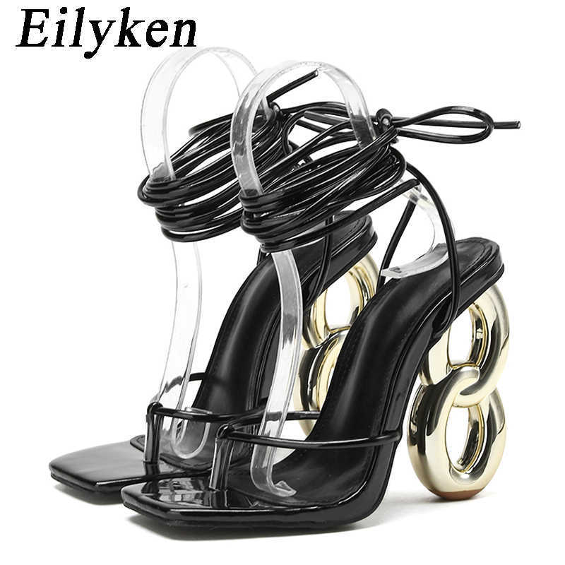 Sexig fotledskorsband Sandaler Kvinnor Summer Bankett Fashion Open Toe Club Stripper Design Fretwork Heels Ladies Shoes 230306